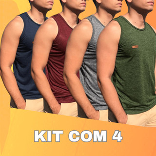 Kit 4 Regatas Dry Fit Blusa Masculina Sem Manga Camiseta Malha Lisa Academia Blusa Fitness Treino