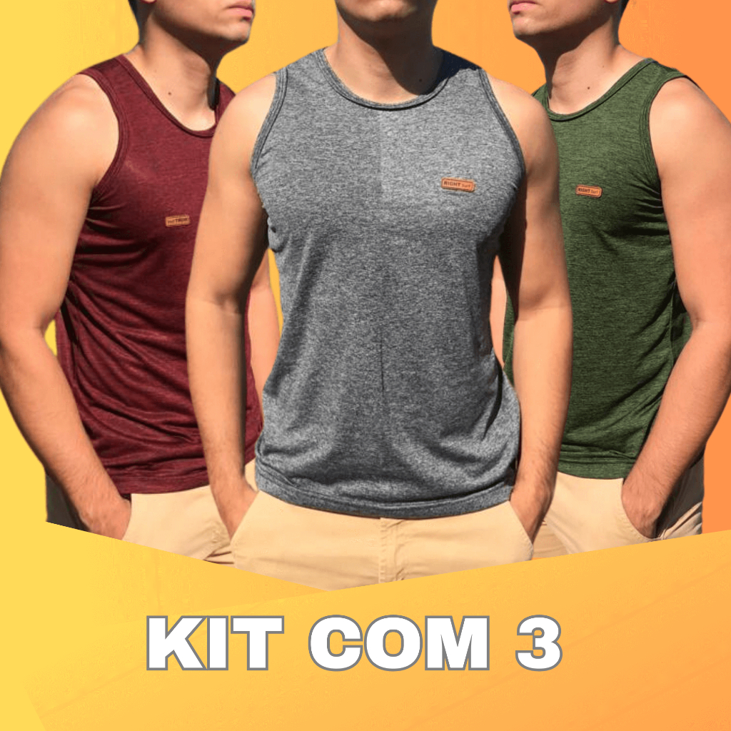 Kit 3 Regatas Masculinas Dryfit Camiseta de Academia Masculina Treino Blusa sem Manga