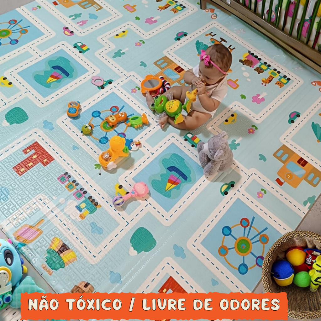 Tapete de Atividades Infantil para Bebê GIGANTE Anti-impacto Dupla face Grande 2,0 x 1,8m Tatame Térmico Seguro