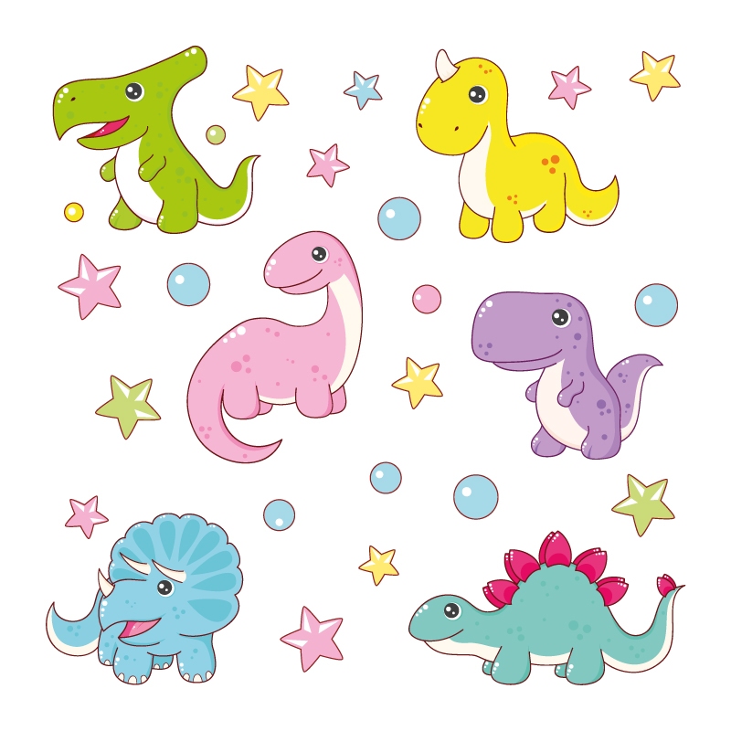 Adesivo de Parede Infantil Dinossauros Bolinhas Estrelas Criança - 308ir