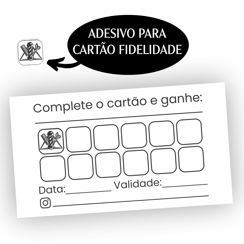 Adesivo para cartão fidelidade | etiquetas para cartão fidelidade de barbearia, lava jato, coração, acessórios, etc