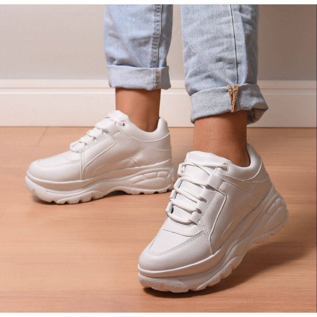 Tênis Feminino Buffalo Plataforma Tratorado Tenis Casual Todo Branco Confortavel Blogueira Feminina Basico Estiloso Promoção Envio Imediato