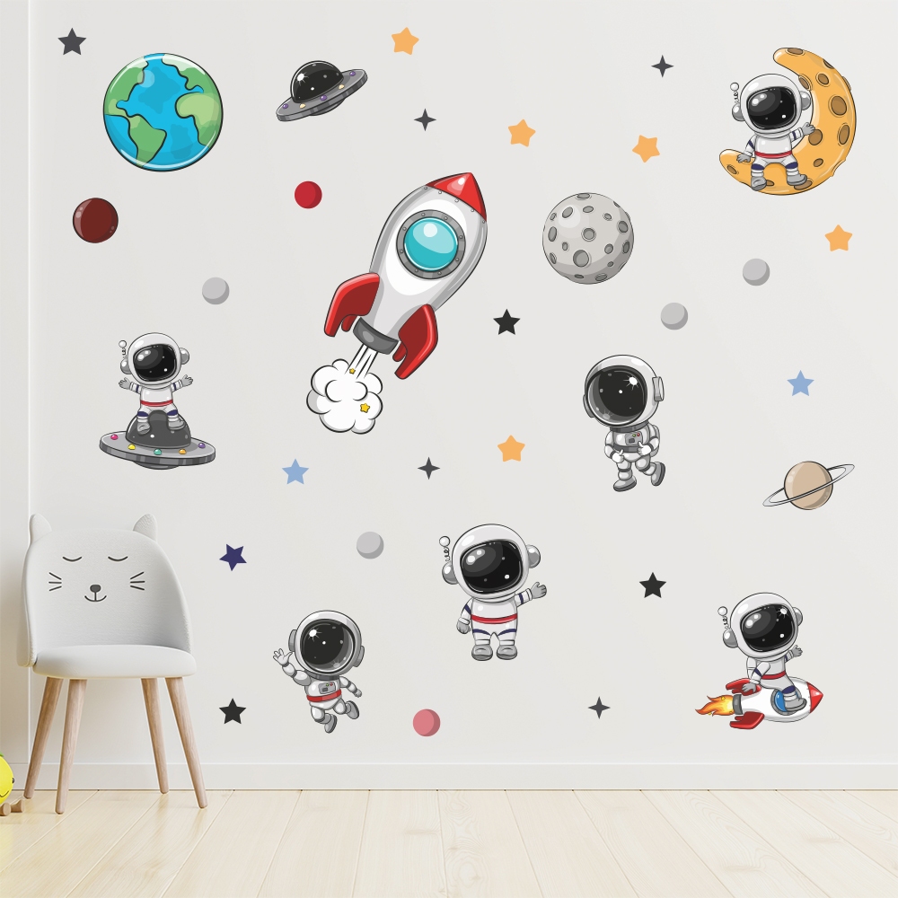 Adesivo de Parede Infantil Astronauta Estrelas Quarto Criança - 320ir