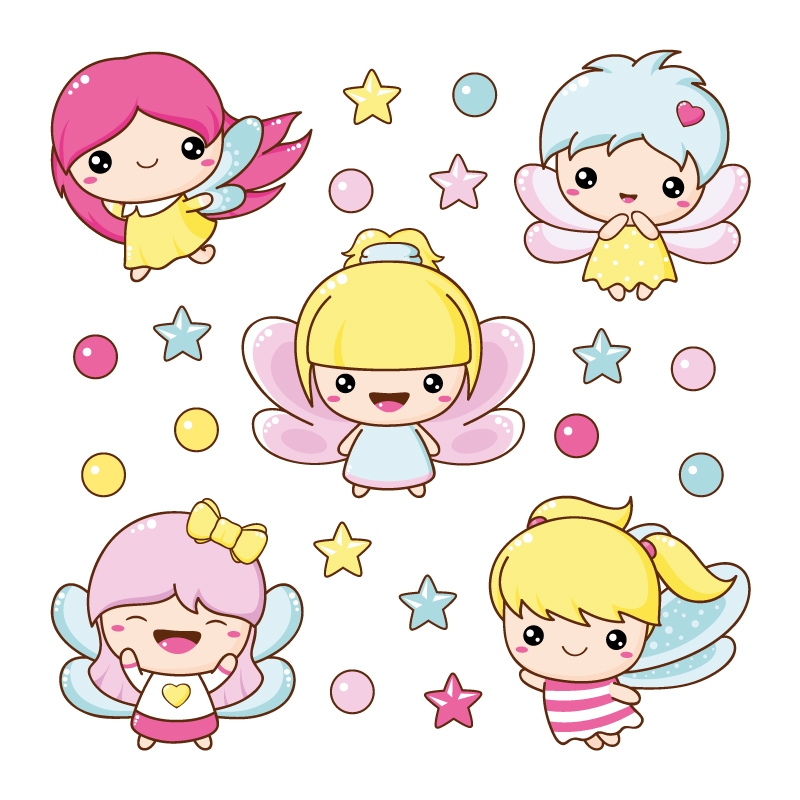 Adesivo de Parede Infantil Fadas Bolinhas Estrelas Quarto Menina - 331ir