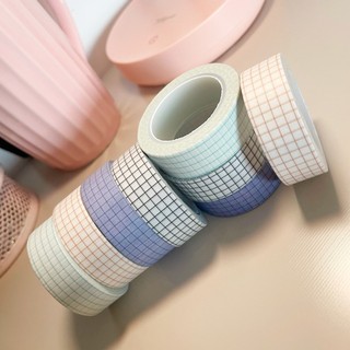 Washi Tape Grid - Fita Adesiva Linhas Quadriculadas Coloridas de Folha de Arroz - Fita Reposicionável NÂO RASGA o papel