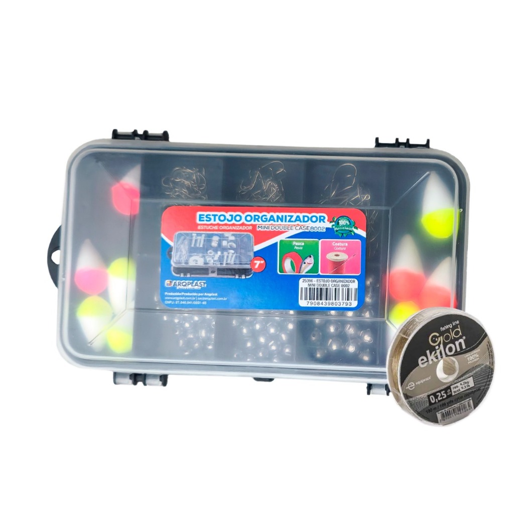 Kit de pesca anzol, boia e chumbada + linha Ekilon Gold 0,35  com 100 mts de brinde.