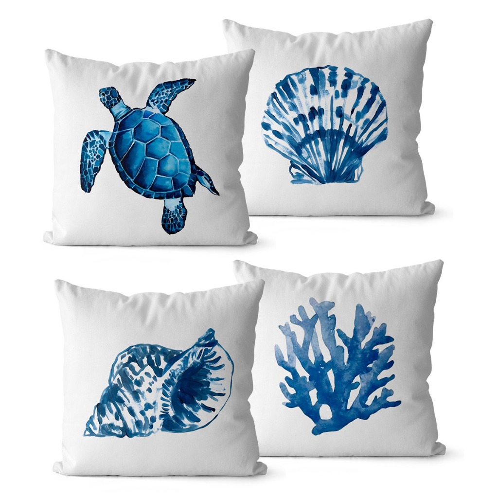 Kit 4 Capas de Almofadas Decorativas - Elementos do Mar