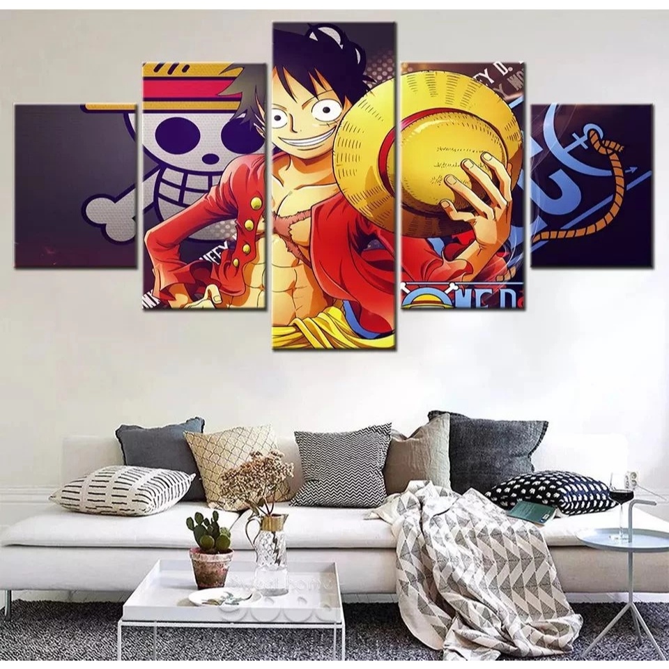Painel Quadros Decorativos 5 Partes Mugiwaras One Piece Luffy Chapel De Palha Goin Merry