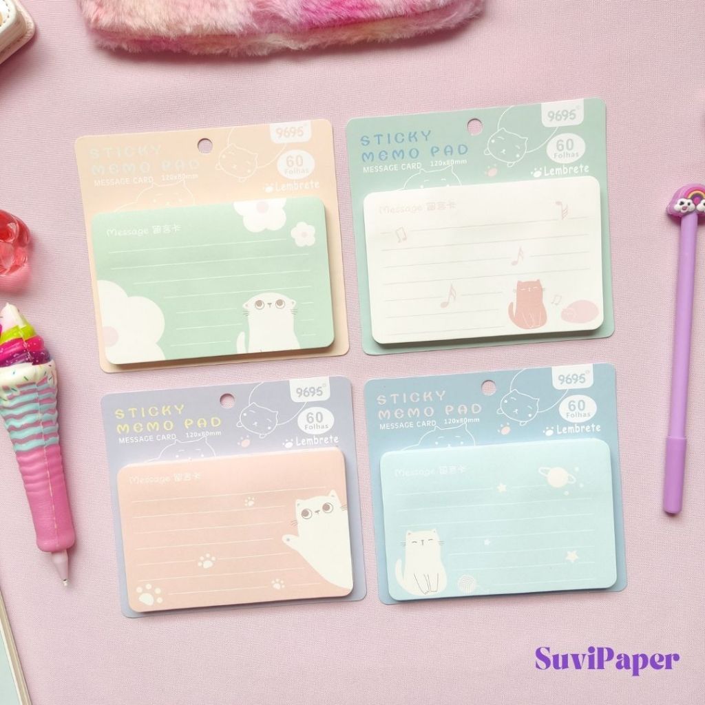 Bloco de Notas Autoadesivo Grande com Estampa de Gato - 60 Folhas Pautadas Ideal para Anotações em Oferta na Shopee