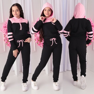 Conjunto Moletom  infanto-juvenil bicolor com capuz Tendência Outono e inverno em Oferta na Shopee