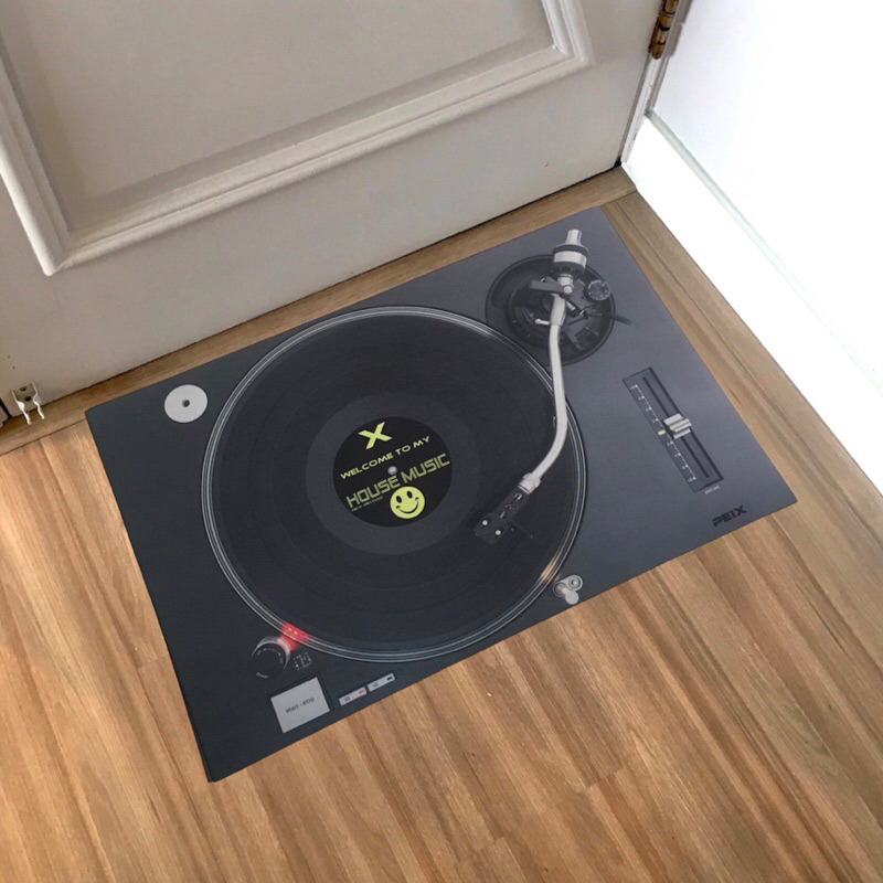 Capacho tapete decoração toca disco House Music vintage retro anos 70