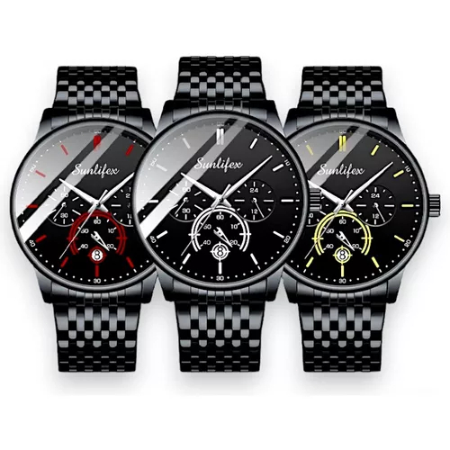 Sunlifex Relógio Masculino a prova d água Relógio Quartzo Relógio Aço Inoxidável Pulseira Relogio Masculino Original