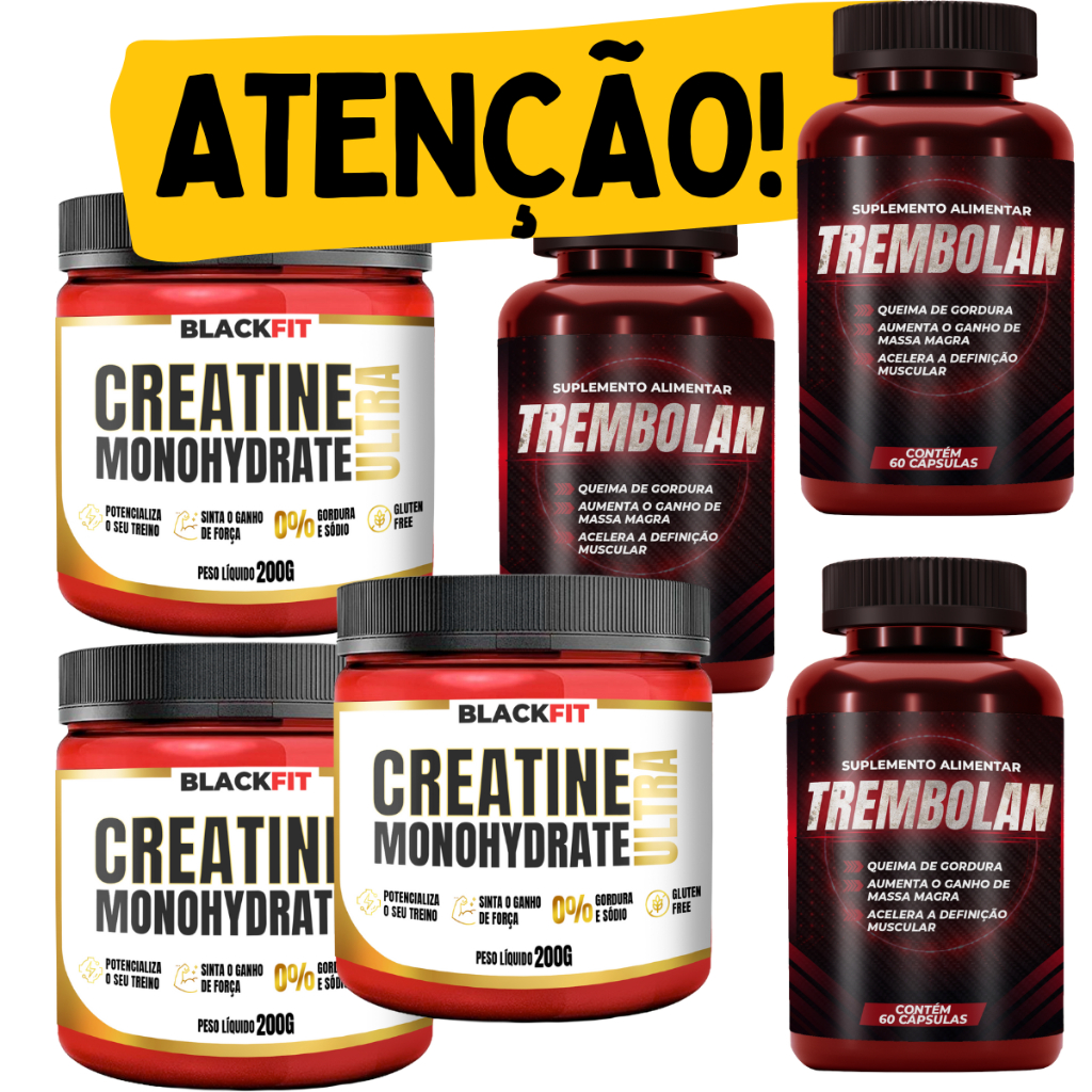 KIT 6 UNIDADES = 3 Creatina 200g e 3 Trem-MASS O Melhor que Max Growth Profit Black skull Massa muscular Academia Fitness