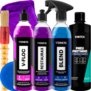 Kit Shampoo V-Floc Cera Blend Spray Pneu Pretinho Restaurax Vonixx em Oferta na Shopee
