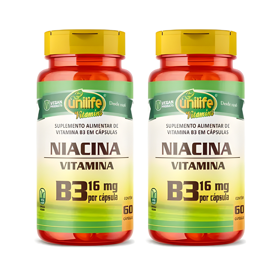 Kit 2 Vitamina B3 Niacina 500mg Puro 120 Caps Vegana Unilife