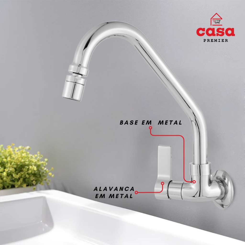Torneira de Cozinha Parede Com Arejador Articulado 1/4 De Volta Luxo - 1167 C 70