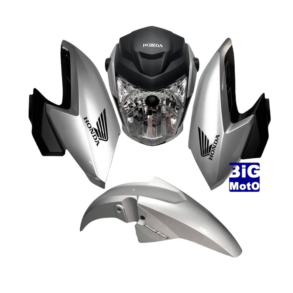 Kit CG Fan 160 2022/2023/2024 Prata Force - Frente Fan 160 com aranha + Par Aba do tanque CG Fan 160 2022/2023/2024 com Complemento + Paralama dianteiro