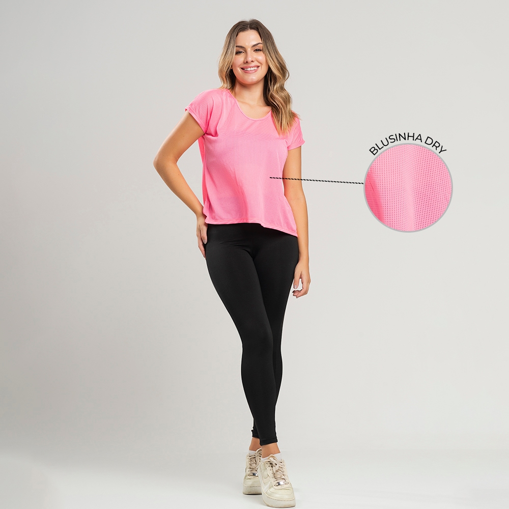 Kit calça legging básica cós médio + blusinha fitness em tecido dry para academia - Sports & Outdoors