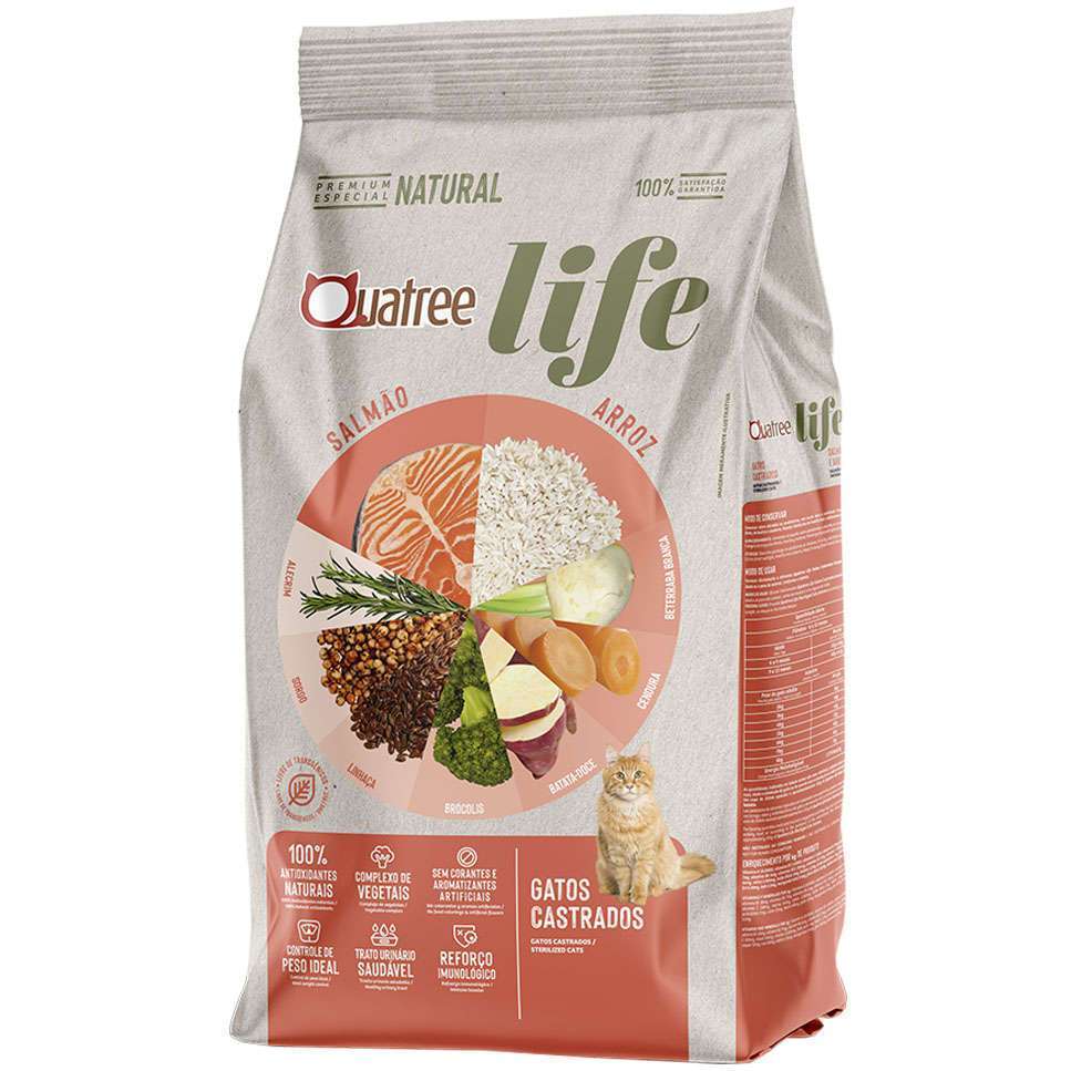 Ração Quatree Life para Gatos Castrados Sabor Salmão e Arroz 3KG em Oferta na Shopee