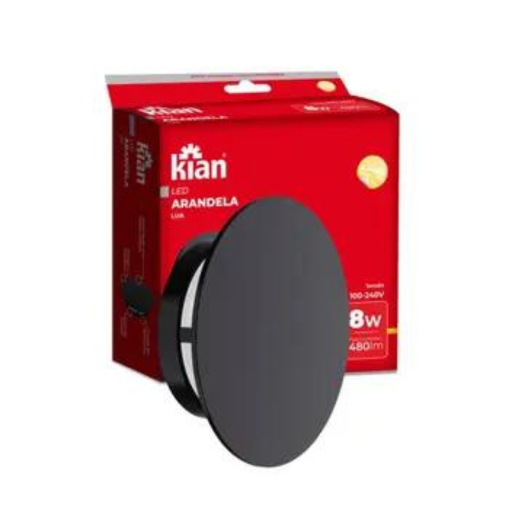 Arandela Led Lua Preta 8w 3000k Branca Quente Bivolt Kian