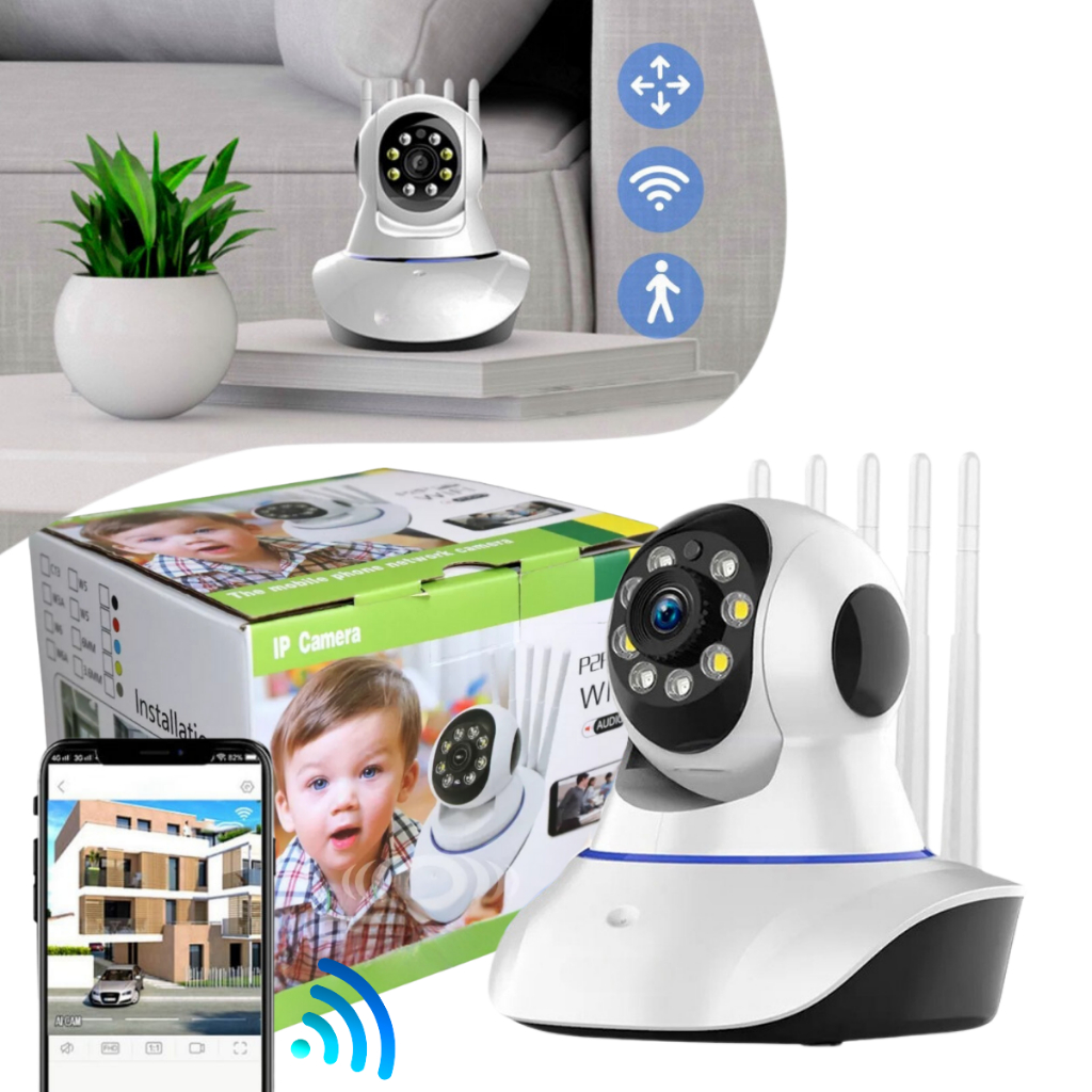 Câmera de Segurança Robô IP Wifi 360° HD 5 Antenas Espiã Babá Eletrônica Visão Noturna