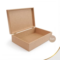 Kit 5 Caixa Retangular Lisa 27x18x7,5 Com Dobradiça em Mdf Cru