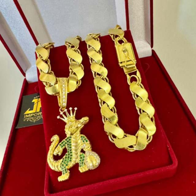 Corrente friso s 12mm 70cm e pingente rei lacoste de moeda antiga