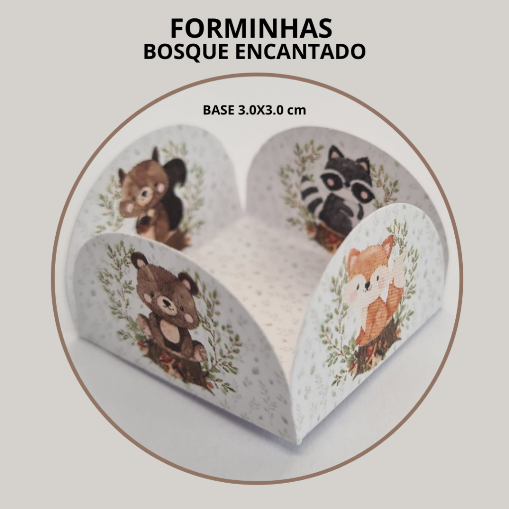 FORMINHAS BOSQUE ENCANTADO CONFEITARIA DOCES FESTA ANIVERSÁRIO CORES LISAS CANDYZINHA - BASE 3x3 cm em Oferta na Shopee