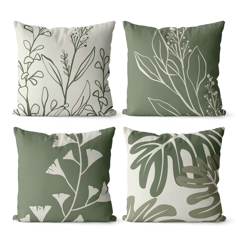 Kit 4 Capas de Almofadas Decorativas 45x45  - Floral Verde 003