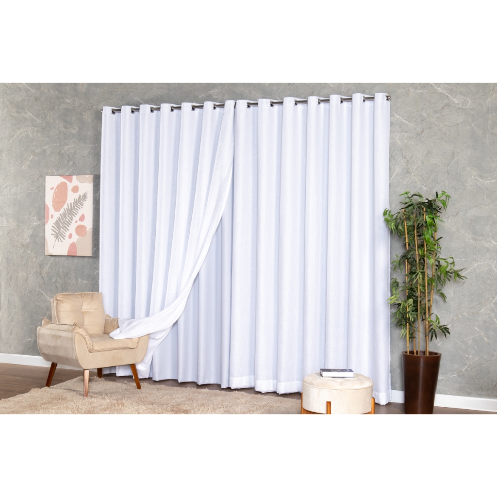 Cortina Voil Gaze De Linho Blackout  C/forro Grosso Original 3,00 x 2,50/2,60/2,70/2,80 em Oferta na Shopee