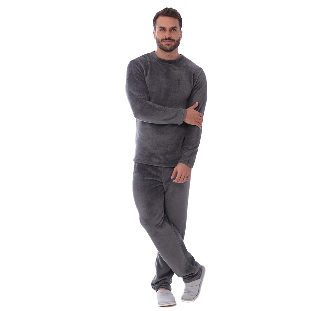 Pijama De Frio Masculino Roupa De Dormir Quente Soft Blusa Longa E Calca Peluciado Victory