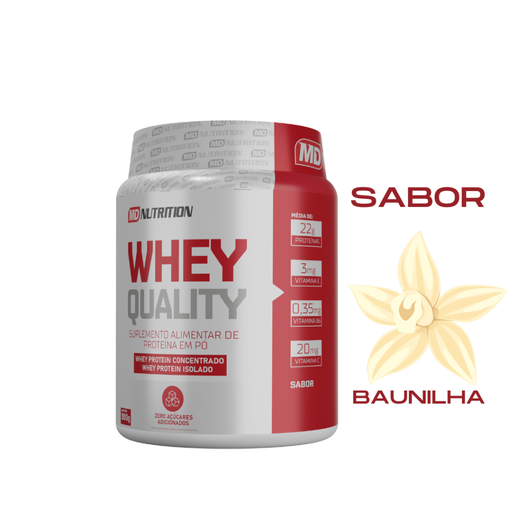 Whey Protein 900g MD Nutrition | 22g Proteína por Dose | Com Creatina, Glutamina e Vitaminas | Zero Adição de Açúcar