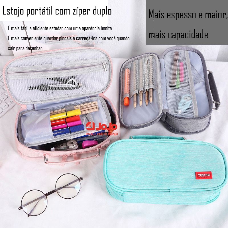 Estojo Escolar Juvenil Box Com Alça Nylon bem garnde- Tactel 100 Pens Com Divisória — imagem 2 de 2