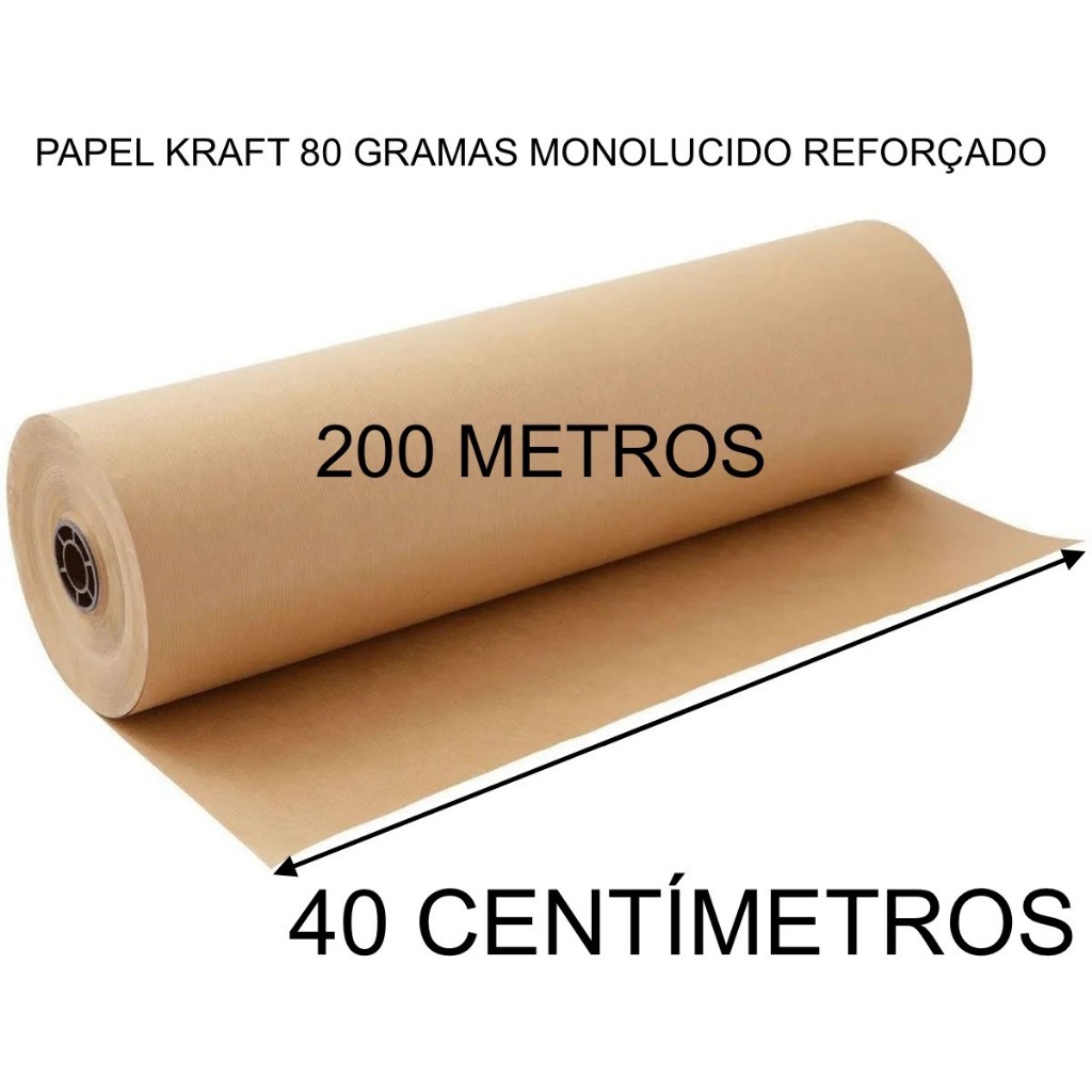 Bobina Papel Kraft 40 Cm Puro Monolúcido Super Reforçado 80 Gr 200 Metros Loja Comercio Embalagem Presente
