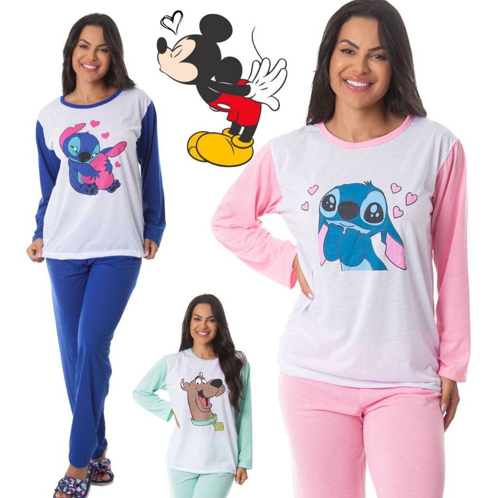 Pijama de Inverno Longo Comprido Feminino Adulto Malha Sueli Escolha Estampa em Oferta na Shopee