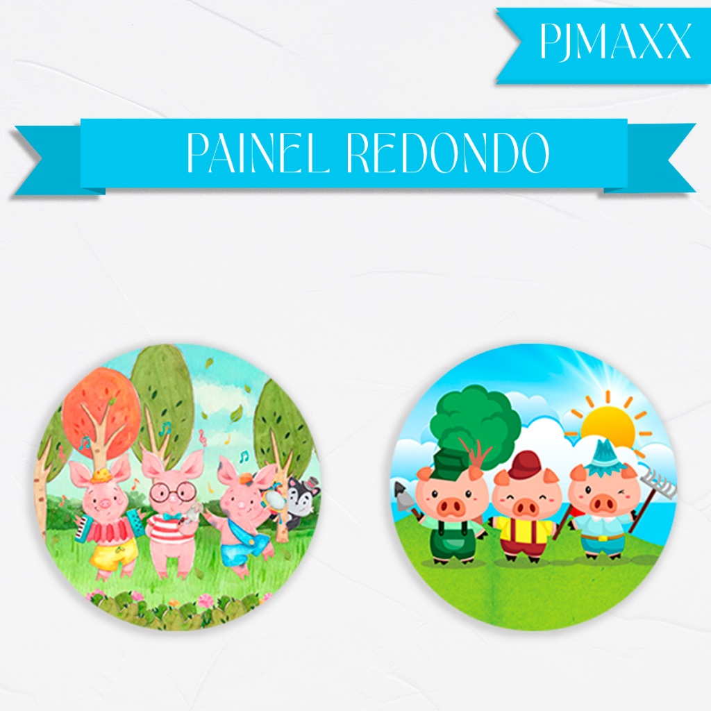 Capa Para Painel Redondo Tema 3 Porquinhos Decoração Festa Chá de bebe Malha Sublimada em Oferta na Shopee