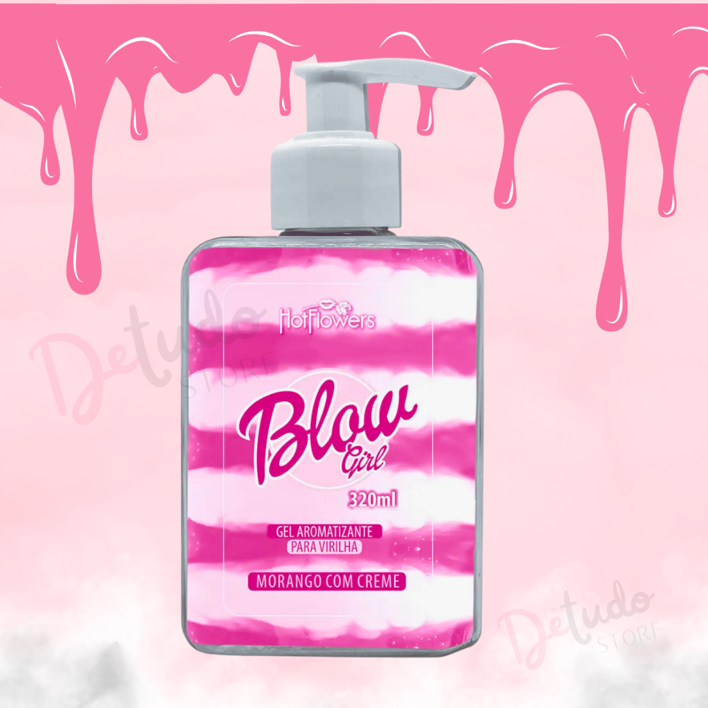 Gel Hidratante Virilha Beijável Blow Girl 320mL Lubrificante Comestvel Morango Champanhe S...