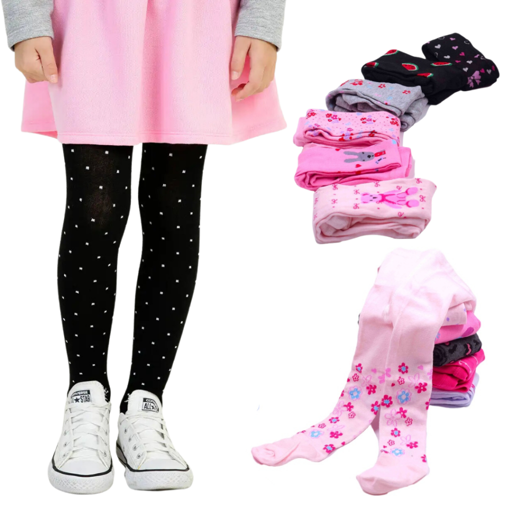 Kit 1, 3 e 6 Meia Calças Criança Grossa Para Inverno Escola Fio 40 Infantil Menina Feminina Quentinha Estampas Sortidas