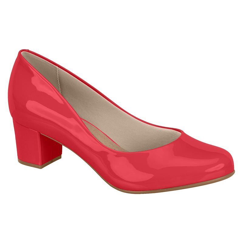 SAPATO SOCIAL FEMININO BEIRA RIO VERNIZ VERMELHO SALTO MÉDIO TOTAL CONFORTO