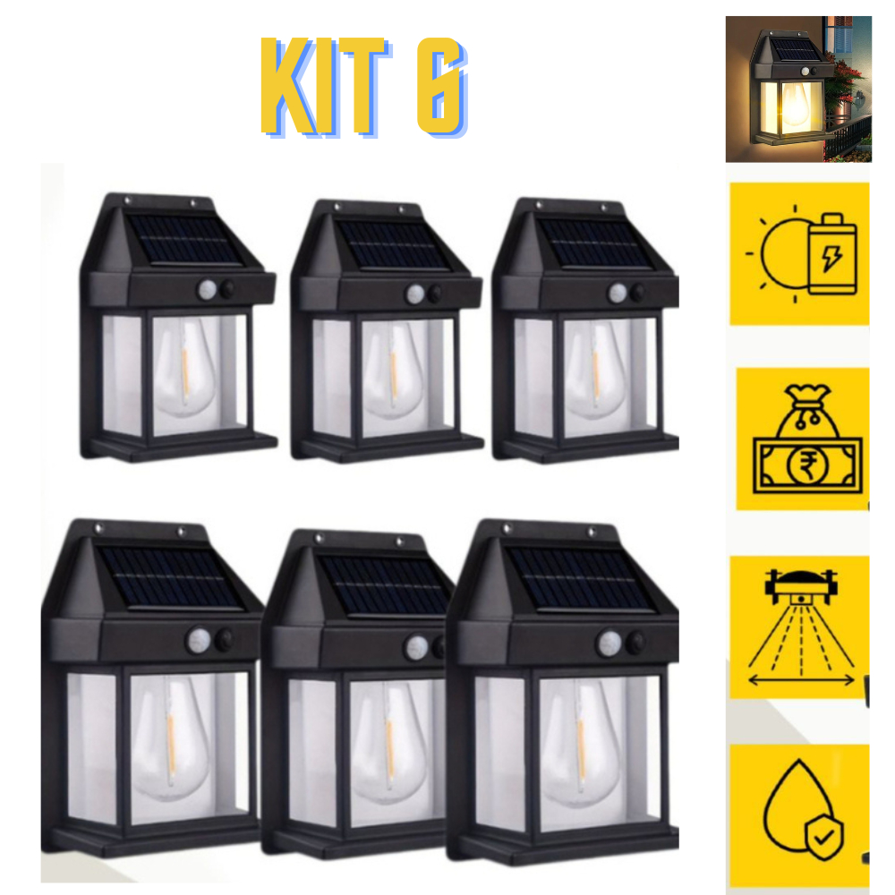 Kit 6 Luminária Arandela Vintage Placa Solar Lâmpada Externa Com Sensor De Movimento-LT8609 Império