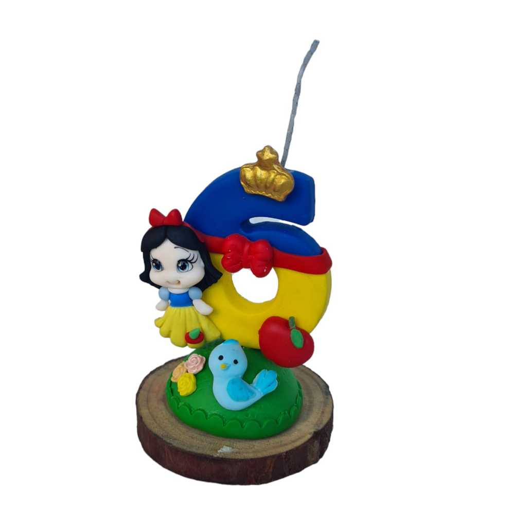 Detalhes do Vela Em Biscuit Branca De Neve Com Boneca