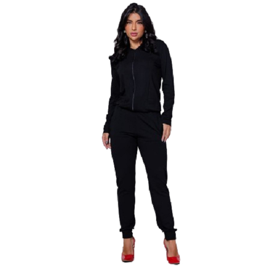 Conjunto Feminino Moletinho Com Zíper Na Blusa E Bolso Calça — imagem 2 de 2