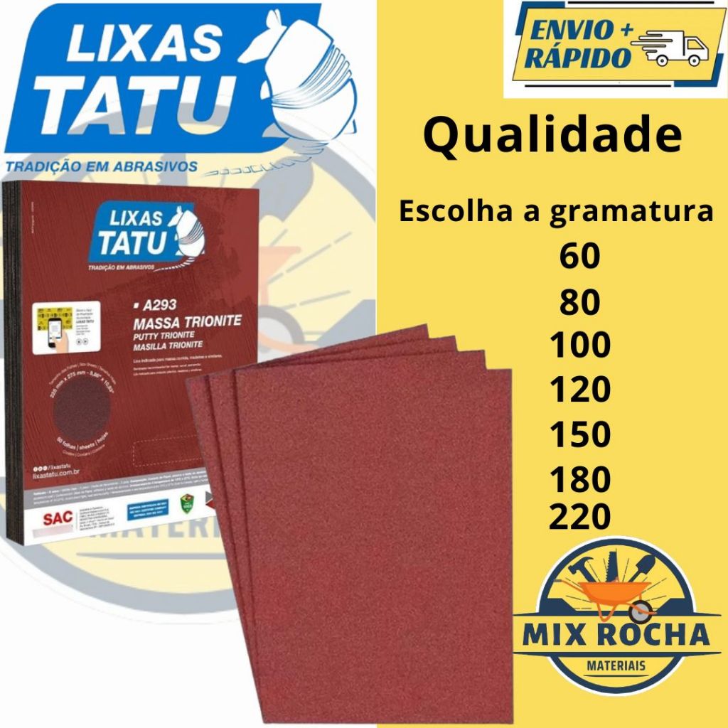 Kit Lixa Para Massa 4 Unidades Parede Reboco Massa Corrida Gesso 60 A 220 - Lixas Tatu