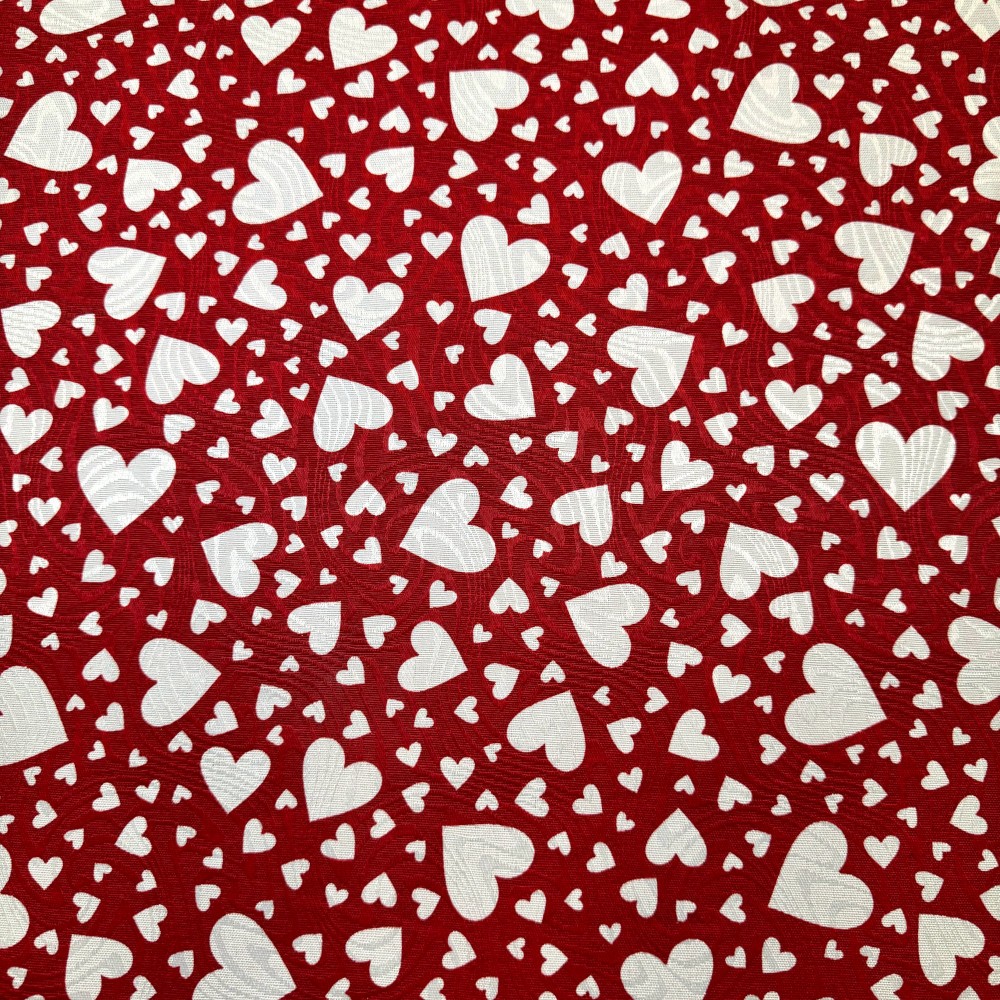 Tecido Jacquard Estampado Corações Vermelho Namorados 1,40m De Largura — imagem 2 de 2