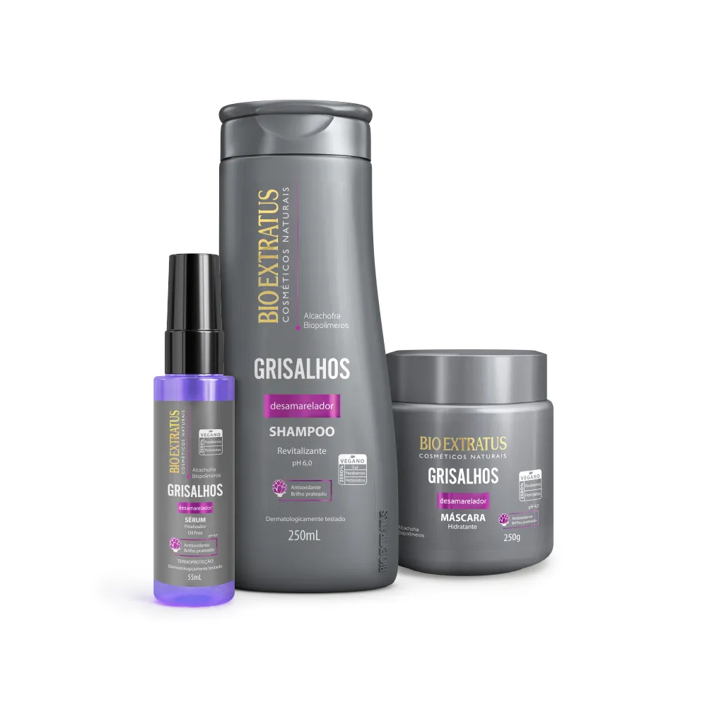 Kit Completo Grisalhos Bio Extratus (Shampoo/Máscara/Sérum)