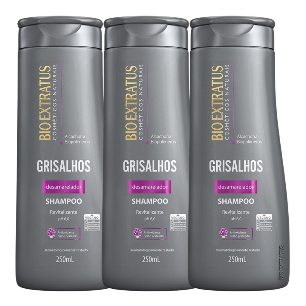 Kit 3x Shampoo VEGANO Grisalhos Bio Extratus - Desamarelador