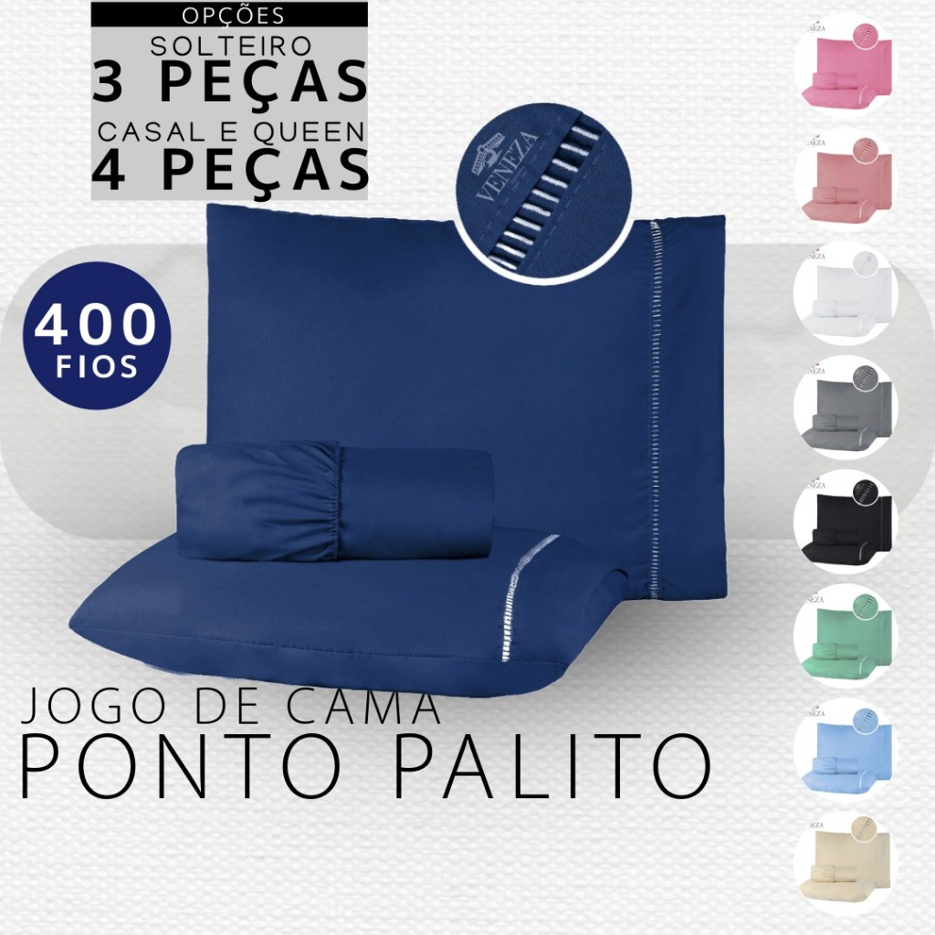 Jogo de Lençol 04 Peças Cama Casal Queen Micropercal 400 Fios Fronhas Ponto Palito em Oferta na Shopee