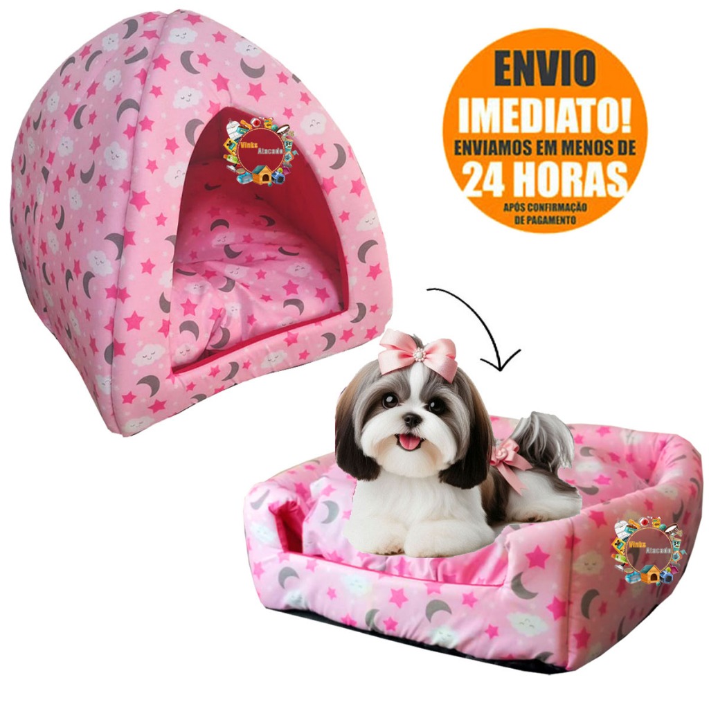 Toca Tenda Cabana Toquinha Iglu Cama Caminha Rosa Estrela 2 em 1 Almofada Pet para Yorkshire Shitzu Cachorro Gato Luxo em Oferta na Shopee