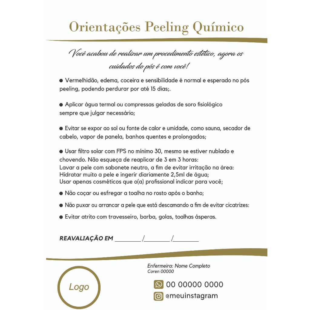 bloco Cuidados Orientação Pós Botox E Pós Peeling Quimico