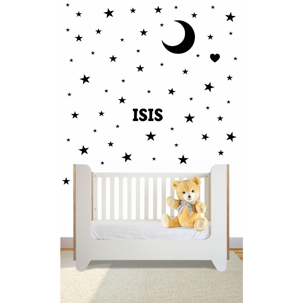 Kit Adesivo de Parede Menina Estrelas e Lua - Papel de Parede Infantil - Decoração Quarto de Menina